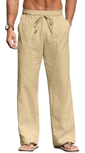Sailwind Pantalon en Lin décontracté pour Hommes Pantalon d'été de Plage à Taille élastique avec Cordon de Serrage Pantalon en Lin léger Kaki