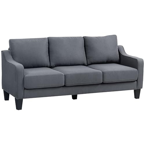 HOMCOM 3 Seater Sofa, Modern Couch with Pocket Spring, Linen Upholstered Sofa with Thick Padded for Living Room, Home Office, Charcoal Grey