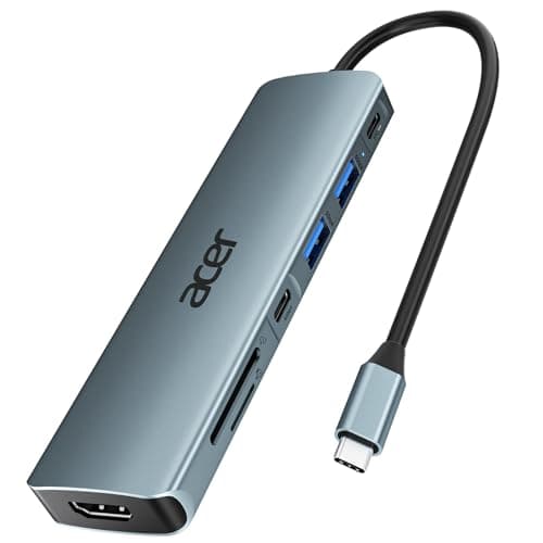 Hub USB C Acer, adaptateur 7 en 1 4K USB C vers HDMI, répartiteur multiport avec charge rapide PD100W, 5 Gbps 2*USB 3.0, port de données Type-C, lecteur de carte SD TF...