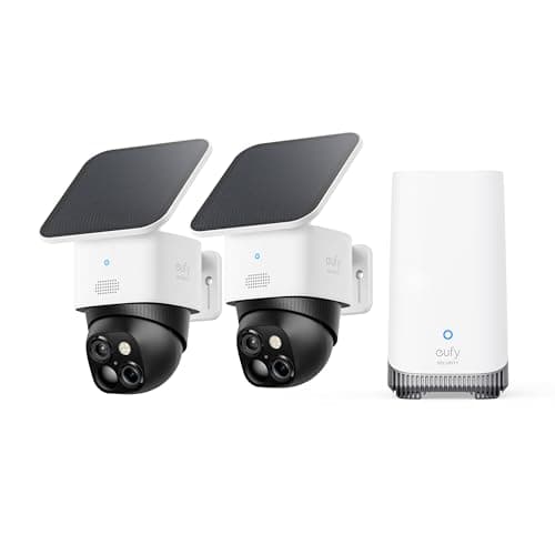 Kit eufy SoloCam S340 2 caméras (HomeBase S380), caméra de sécurité solaire, caméra extérieure sans fil, surveillance panoramique et inclinaison à 360°, pas d'angles morts, 2.4...