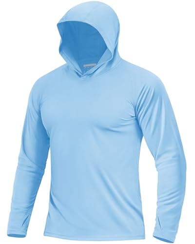 Boladeci Men's SPF Shirt UPF 50+ UV Protection Casual Long Sleeve Cooling Shirt Quick Dry Hooded T-Shirt for Summer Beach Golf (Blue)