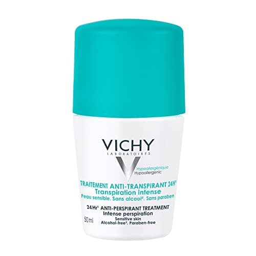 Déodorant roll-on anti-transpirant Vichy pour une protection 24 heures contre la transpiration, adapté à tous les types de peau, sans alcool, sans parabène, hypoallergénique,...