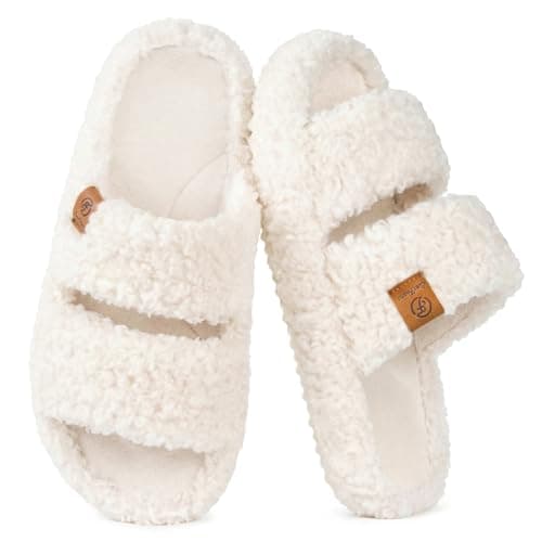 EverFoams Pantoufles floues à bout ouvert pour femme - Chaussures d'intérieur en mousse à mémoire de forme - Vanilla Ice, 9-10 US