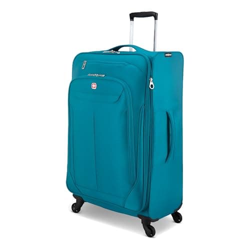 SwissGear Marumo Softside Lightweight Expandable Luggage with Spinner Wheels, Teal, Checked-Medium 24-Inch