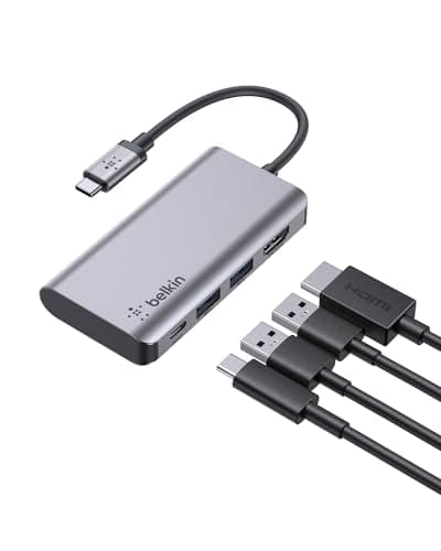Belkin USB-C Hub, 4-in-1 Multi-Port Laptop Dock with 4K HDMI, USB-C Docking Station with 100 Watt Pass-Through Power Delivery, 2 x USB-A Ports for...