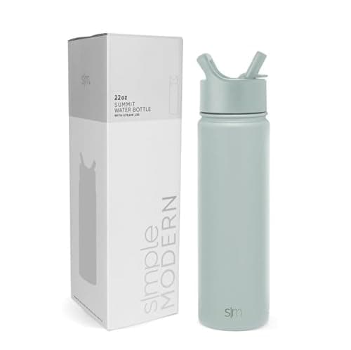 Bouteille d’eau moderne simple avec paille | Acier inoxydable isolé pour salle de sport | Collection Sommet | 22 onces | Sauge de verre de mer