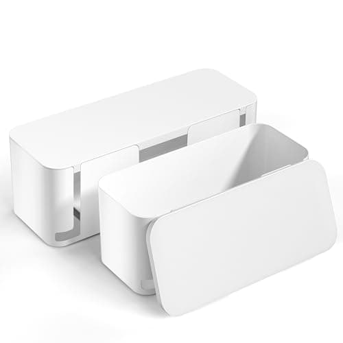 Yecaye Lot de 2 boîtes de gestion de câbles, boîte de rangement de câbles, gestion des câbles, cache-câble pour cacher le couvercle de protection contre les surtensions sur le bureau ou le sol, grand, blanc