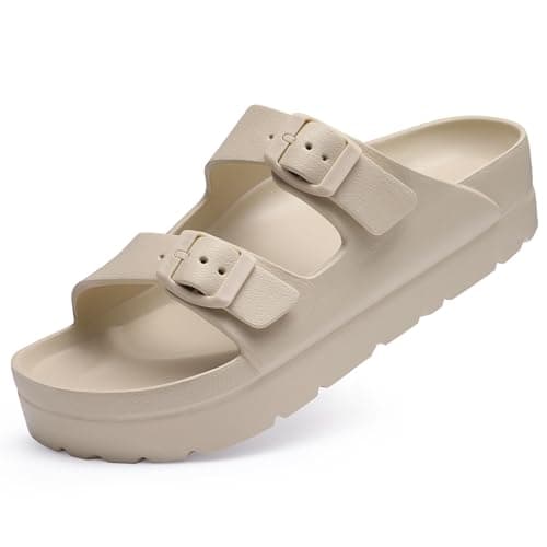 Goosecret Sandales à plateforme pour femmes avec soutien de la voûte plantaire, grosses diapositives légères à enfiler en mousse, sandales de plage d'été confortables avec boucle réglable...