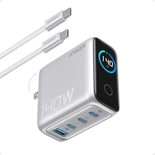 Chargeur pour ordinateur portable Anker, chargeur USB C 140 W MAX, charge rapide multi-appareils à 4 ports, adaptateur d'alimentation GaN avancé, commandes tactiles intuitives, pour MacBook,...