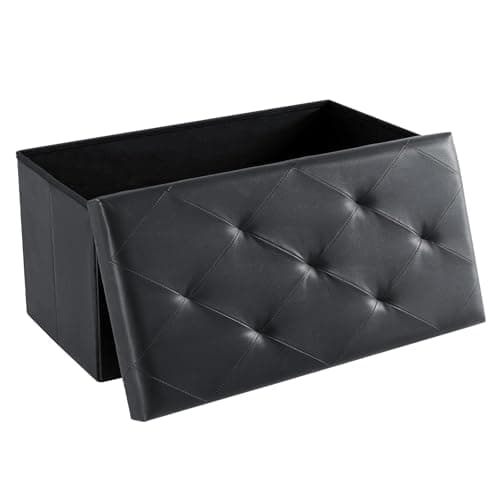 Sweetcrispy Folding Storage Ottoman Bench, Dark Black, Entryway Bench for Living Room, Ottomans with Storage for Bedroom, Heavy Duty 660 lbs Load...