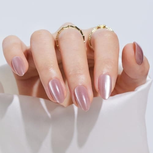 Findigit Press On Nails Amande Court – Faux ongles opaques avec colle à ongles, faux ongles, ajustement naturel, bâton réutilisable sur les ongles | Qualité Salon | 16...