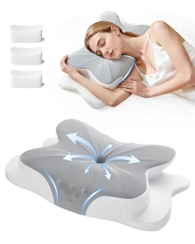Oreiller en mousse à mémoire de forme Aeemrn, oreiller cervical pour douleurs cervicales 2 en 1, fermeté réglable sur 3 niveaux, support de cou ergonomique pour dormeurs sur le côté et sur le dos,...