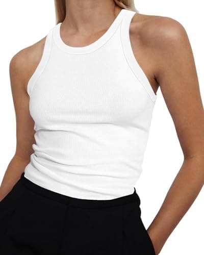 RIROW Tank Tops Women Sleeveless Summer Fitted Slim Fit Ribbed Workout Ladies Basic Tee 2025 New White
