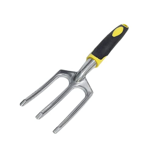 Yardwe Garden Fork Stainless Steel 3 Tines Hand Fork for Planting Weeding Heavy Duty with Ergonomic Grip 11 Inch Compact Gardening Tool