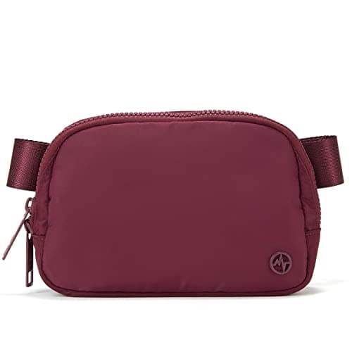 Pander Sac banane à double fermeture éclair en nylon partout, sac banane tendance pour femme avec sangle réglable, 1 L. (Merlot Rouge)