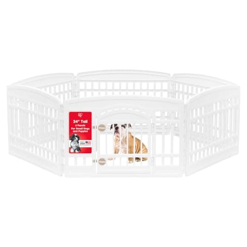 IRIS USA Enclos pour chien à 6 panneaux avec porte, clôture pliable de 60 cm de haut, parc pour chiot, intérieur et extérieur – Blanc