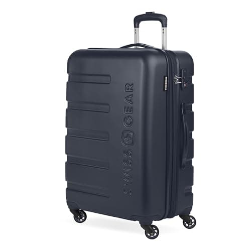SWISSGEAR Signature Valise de voyage rigide extensible, durable et légère, bleu marine, à carreaux, grand 27 pouces