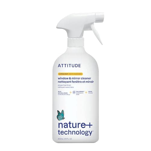 ATTITUDE Window & Mirror Cleaner, EWG Verified, Plant- & Mineral-Based, Vegan & Streak-Free Glass, Made in Canada, Citrus Zest Scent, 800 mL