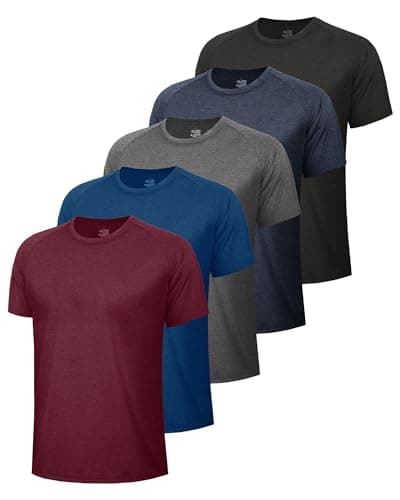 BOOJO 5 Pack Workout Mens Shirts - Quick Dry Causal Moisture Wicking Work Gym Athletic Short Sleeve for Basketball Running