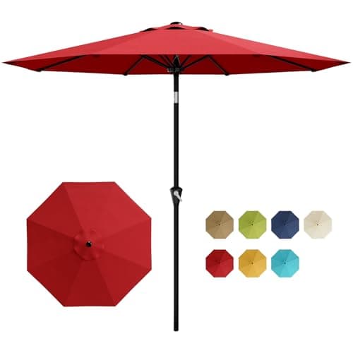Garvee 9FT Outdoor Patio Umbrella with Tilt and Crank, Beach Pool Umbrella Outdoor Table Umbrellas Parasol UPF50+ Sunshade for Deck, Yard, Market, Red