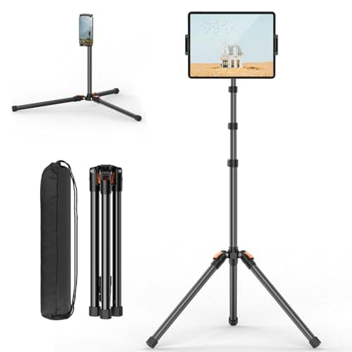 XXZU Trépied de support de sol pour tablette de 72 pouces, trépied de tablette avec tête sphérique rotative à 360 °, support de support de sol réglable en hauteur avec étui, pour...