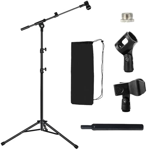 Lemxadd Trépied pour micro avec bras de perche au sol pour Blue Yeti K6 AM8, support de microphone au sol avec sac de transport, adaptateur 3/8" à 5/8", 2 clips micro et câble...