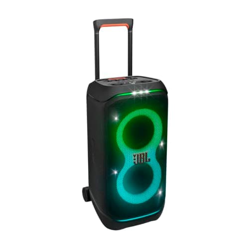 JBL PartyBox Stage 320 - Enceinte de fête portable avec poignée télescopique et roues larges et robustes, son JBL Pro puissant, spectacle de lumières futuriste, jusqu'à...