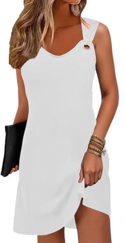 Disamer Robes d'été pour femme 2026 sans manches pour la plage, les maillots de bain, le printemps, décontracté, t-shirt, robe d'été, blanc pur, taille M