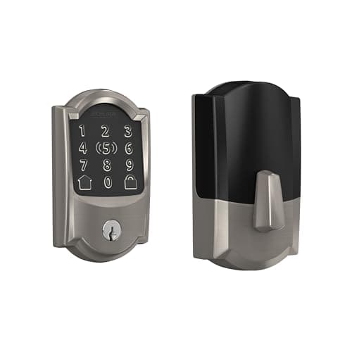 Schlage Encode Plus Serrure intelligente à pêne dormant WiFi avec clé Apple Home, serrure de porte d'entrée sans clé avec garniture Camelot en nickel satiné, BE499WB CAM 619