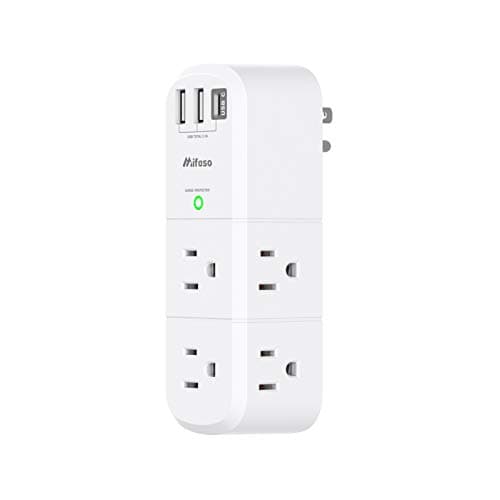 USB Outlet Extender Surge Protector - with Rotating Plug, 6 AC Multi Plug Outlet and 3 USB Ports (1 USB C), 3-Sided Swivel Power Strip with Spaced...