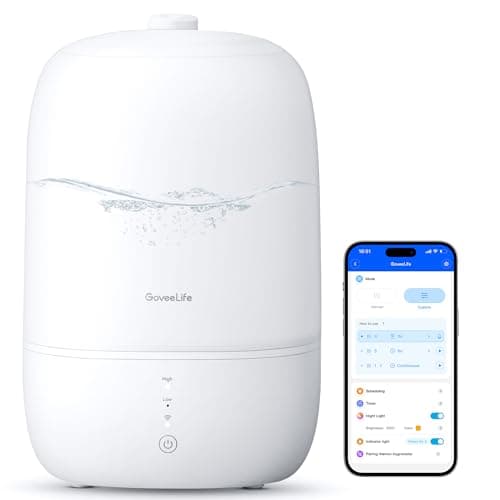 Humidificateurs GoveeLife Smart 3L pour chambre à coucher, brume fraîche à remplissage supérieur avec diffuseur d'huiles essentielles, contrôle de l'humidité, humidificateur d'air WiFi avec veilleuse,...