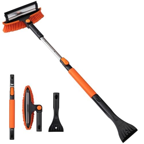 Brosse à neige pour voiture, grattoir à glace avec raclette, outil de déneigement extensible à manche long de 40 pouces, grattoir à neige pour pare-brise, pelle de retrait pour glace...
