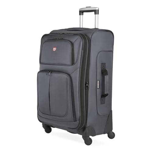 SWISSGEAR Sion Softside Expandable Spinner Luggage Durable Lightweight Travel Suitcase, Dark Grey, Checked-Medium 25-Inch