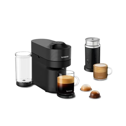 Machine à café et expresso Nespresso Vertuo Pop+ à portion individuelle par De'Longhi avec mousseur à lait Aeroccino, noir réglisse
