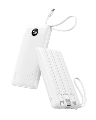 Chargeur portable pour iPhone avec cordons intégrés, banque d'alimentation pour téléphone USB C 10 000 mAh, VRURC ultra mince avec 5 sorties 2 entrées affichage LED externe...