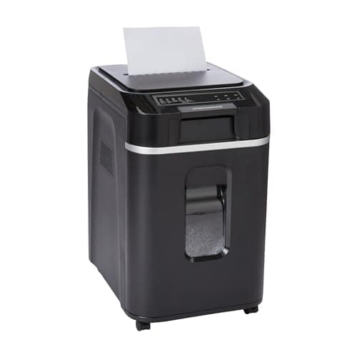Amazon Basics 200-Sheet Auto Feed Crosscut Paper Shredder with Pullout Basket, Black