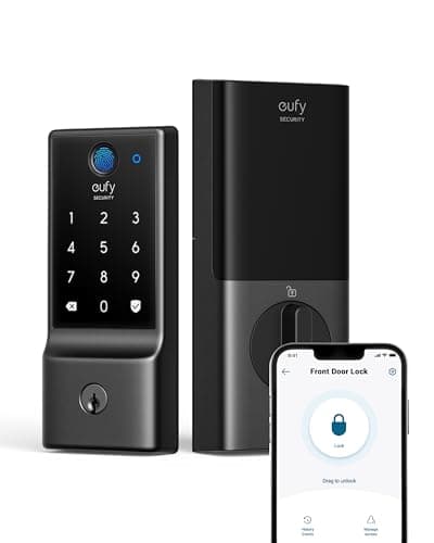 eufy Security Smart Lock C220, serrure de porte d'entrée sans clé à empreinte digitale, Wi-Fi intégré, télécommande par application, pêne dormant de serrure intelligente de porte d'entrée, 8 mois...