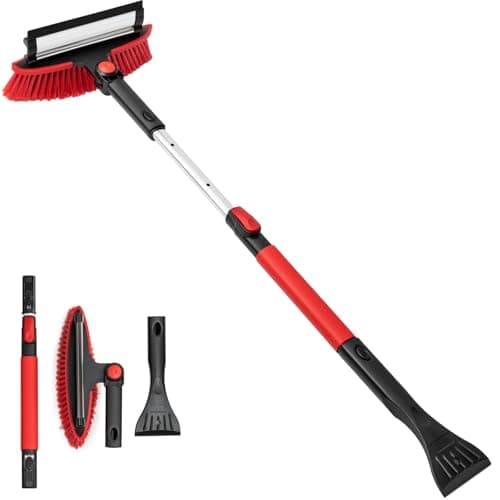 CGACOL Brosse à neige pour voiture, grattoir à glace avec raclette, manche long de 40 pouces, outil de déneigement extensible, grattoir à neige pour pare-brise, pelle de retrait...