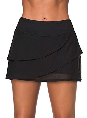 Aleumdr Robe de bain à trois couches avec ceinture à volants pour femme - Bas de maillot de bain - Taille L 12 14 Noir