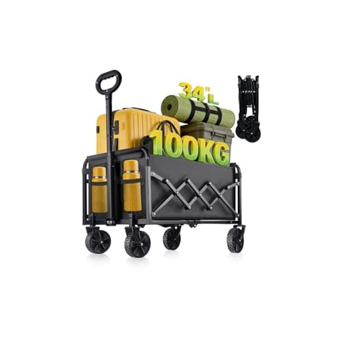 100KG Collapsible Foldable Wagon Carts - Heavy Duty Portable Folding Utility Wagons with All-Terrain Wheels for Grocery Sports Shopping Camping...