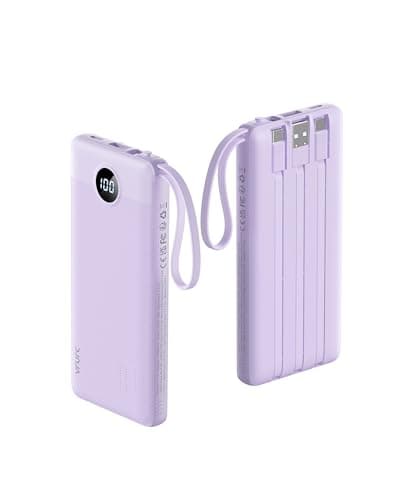 VRURC Portable Charger Power Bank, 10000mAh Travel Essentials Battery Pack, 5 Outputs 2 Inputs Slim Charging Bank Built-in Cables Cords Wires...