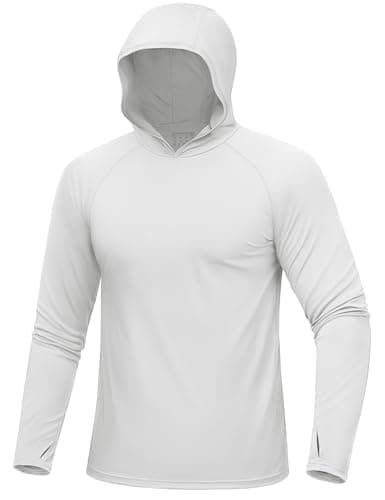 MAGCOMSEN Rash Guard Men Long Sleeve UPF 50+ Sun Protection Quick Dry Hooded Shirts Performance Workout Hiking White M