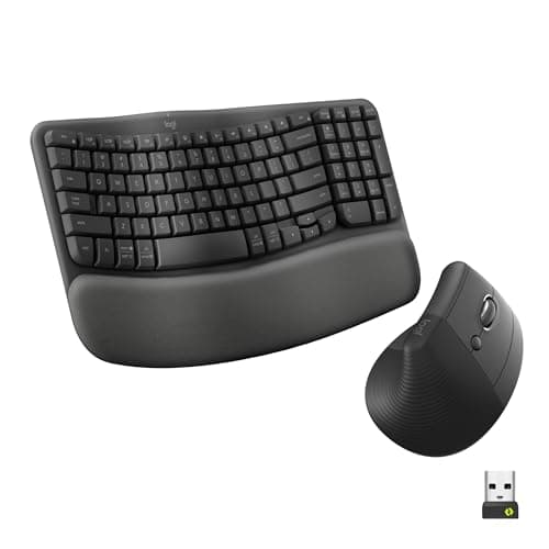 Logitech Wave Keys & Lift Vertical Mouse - Ergonomic Wireless Keyboard and Mouse Combo - with Cushioned Palm Rest, Easy-Switch, Bluetooth, for...