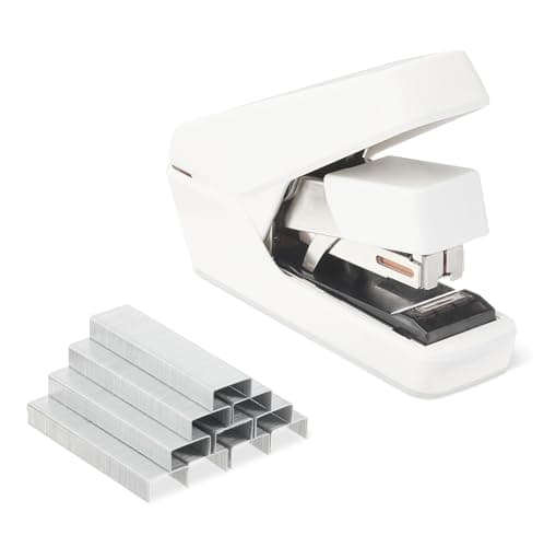 Amazon Basics Agrafeuse de bureau robuste, à plat, sans effort, capacité de 40 feuilles, 1000 agrafes, blanc