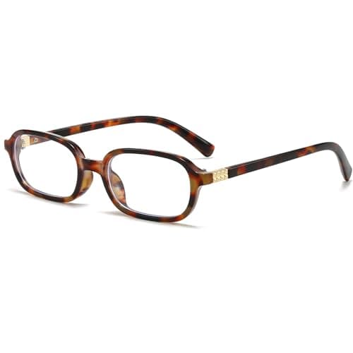 Breaksun Lunettes rectangulaires rétro pour femmes et hommes, petites lunettes carrées bloquant la lumière bleue, lunettes vintage (tortue)