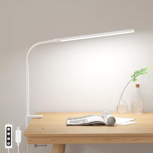 Lampe de bureau Lepro avec pince, lampe LED à pince, lampe de lecture à intensité variable avec 3 modes de couleur, 10 luminosité, lampe de table à col de cygne flexible pour le soin des yeux...