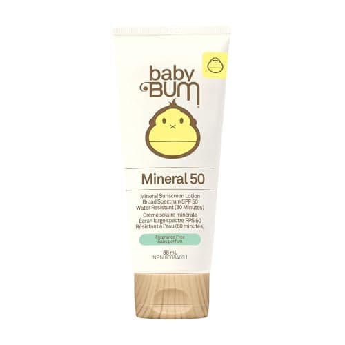 Lotion écran solaire Sun Bum Baby Bum Spf 50 | Protection minérale Uva/uvb visage et corps pour peaux sensibles | Sans parfum | Format voyage | 3 onces liquides, 3...