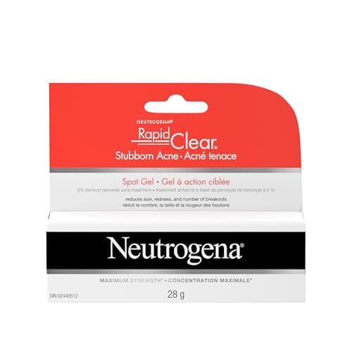 Neutrogena Rapid Clear Stubborn Acne Spot Treatment Gel with Maximum Strength 5% Benzoyl Peroxide Acne Treatment Medication for Acne Prone Skin...