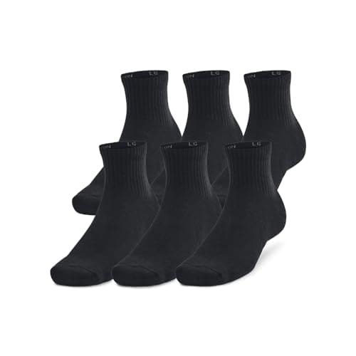 Under Armour Unisex-Adult Training Cotton Quarter Socks 6 Pack, (001) Black/Black/White, Large