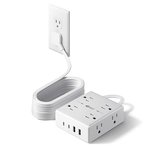 Barre d'alimentation avec parasurtenseur, rallonge SUPERDANNY de 15 pieds avec 8 prises et 4 ports USB (2 USB 2 C), multiprise à prise plate montable, surtension...